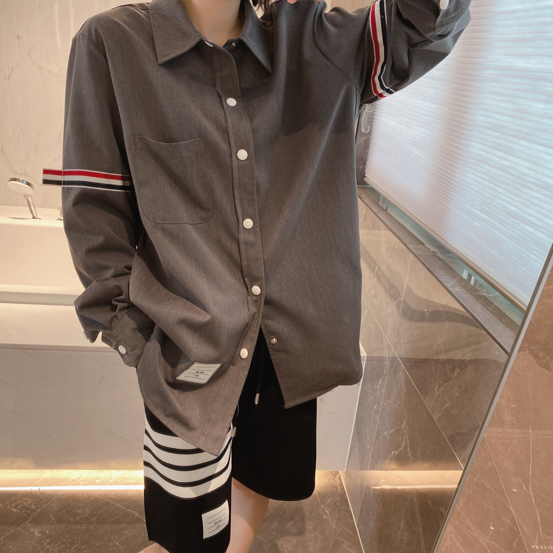 TB casual trendy brand poplin slim-fit solid white shirts for men and women, Oxford fabric shirts for women with long sleeves pic 13