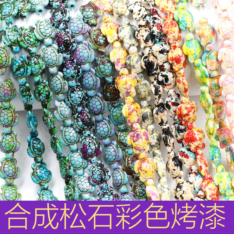 diy饰品配件烤漆双拼色五角星串珠手链配饰珠子批发合成松石圆珠裂纹松石爆花松石线松详情3
