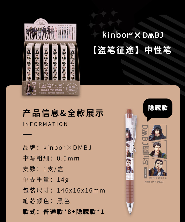 kinborXDMBJ 盗笔夺宝盲盒 盗笔征途中性笔按动水笔0.5mm可换芯详情2