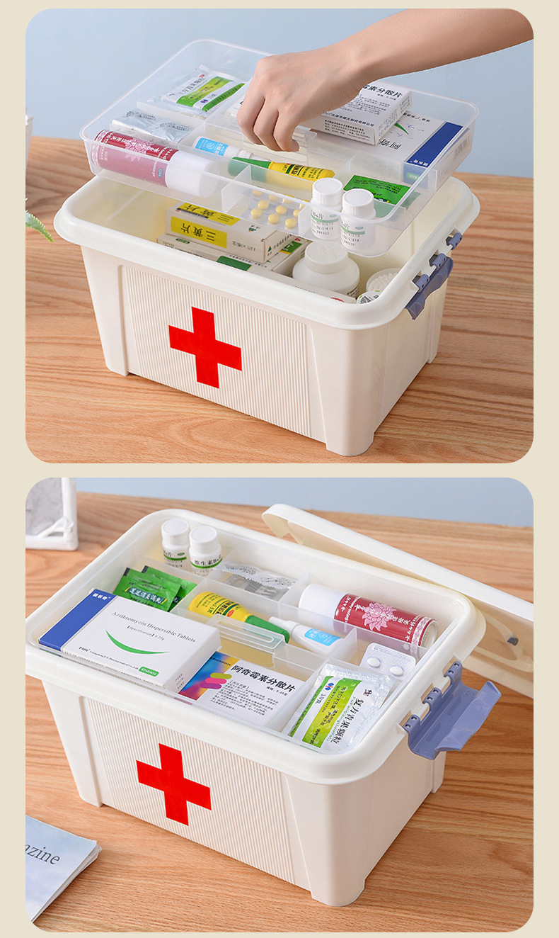 厂家现货家用手提医药箱带隔层急救药箱医院药房出诊多功能收纳箱详情16