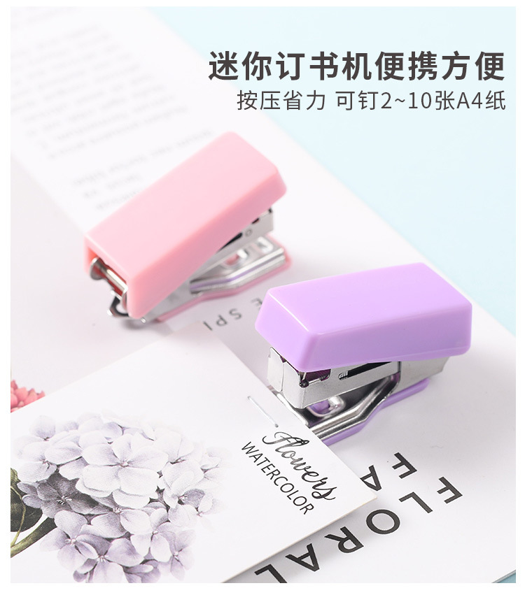 Macaron Color Miki Stapler Student Stationery Set, cute stapler, Convenient small stapler pic 12