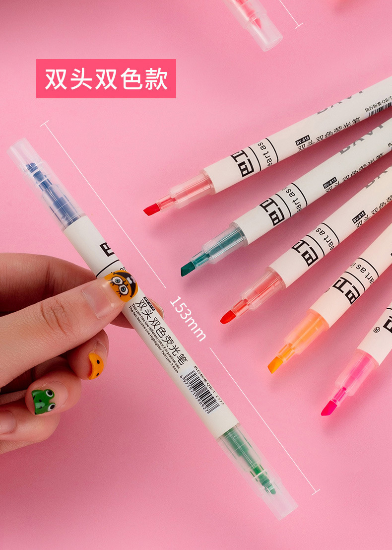 Grueso y fino doble cabeza highlighter hand book pen gran capacidad wholesale 6pcs set color candy stroke focus pen marcador pen pic 13