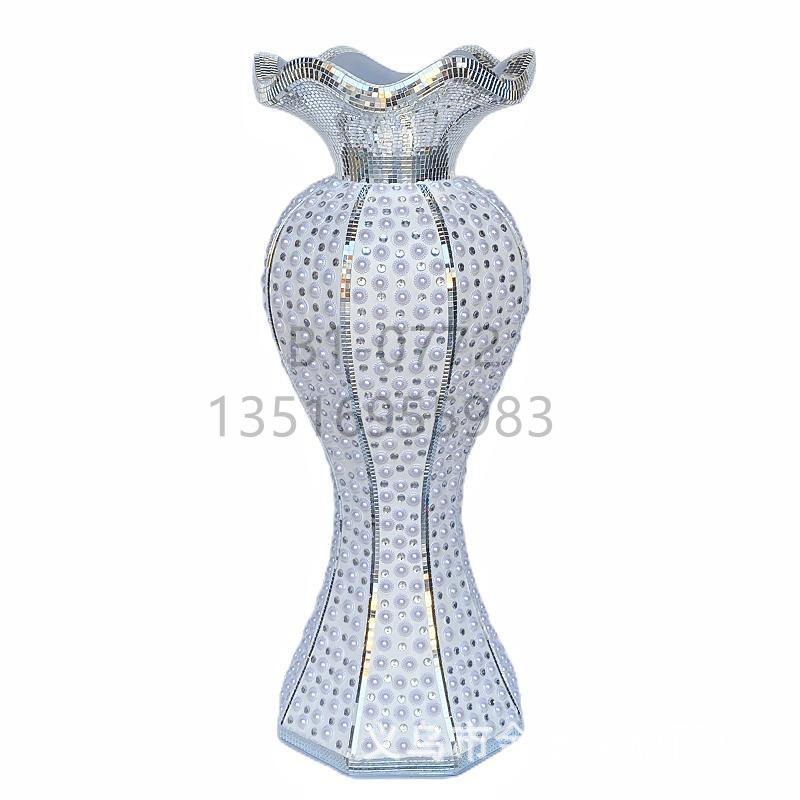 Golden Castle Vase, European-style simple vase with diamond bead glass lens, floor-standing vase, trumpet flower-shaped flower pot, living room, hotel, home, shopping mall, ceramic decoration pic 23