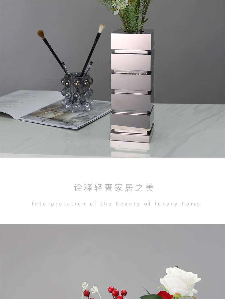 Nordic minimalist and light luxury electroplated silver-gray crystal vase decoration, model room, homestay home, living room table decoration pic 27