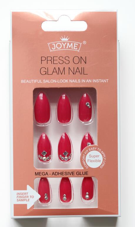 24 piezas acabadas uñas parches adhesivos adhesivos traseros transfronterizos europa y américa parches de uñas falsas bandas de diamantes nupcias uñas parches de uñas color de la piel rojo pic 34