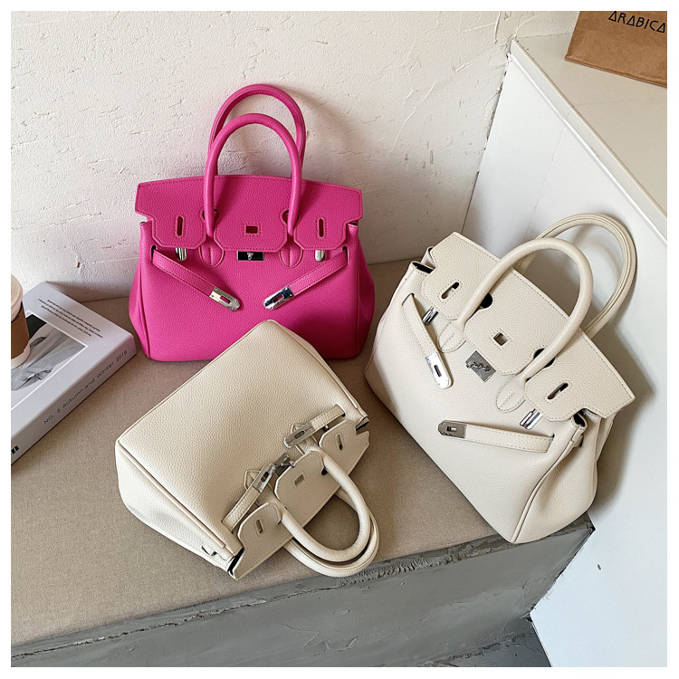 Lychee pattern platinum bag 2021 new style Kelly bag for brides, wedding bags and women, large capacity hand-held bag, shoulder crossbody, soft surface pic 51