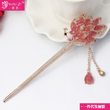 复古流苏头饰玫瑰花镶钻发簪 时尚清新步摇簪子发饰厂家主营详情2