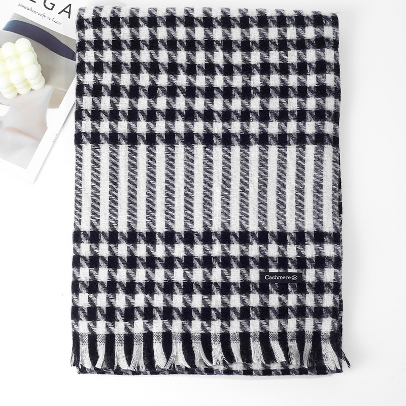 New autumn and winter checkered short beard imitation cashmere scarf for female students, warm and versatile soft shawl manufacturer wholesale pic 19
