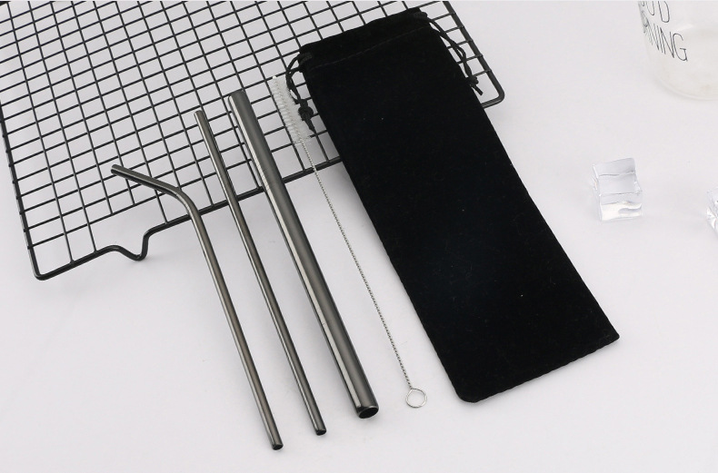 Food-grade 304 stainless steel straw set, coffee and milk tea straw, long stirring straw, custom logo stainless steel straw sleeve, straw brush with fabric bag, eco-friendly straw set pic 4