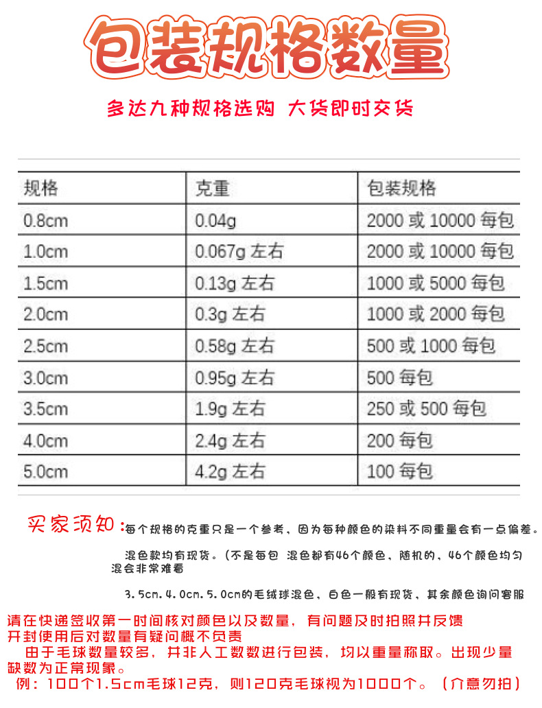 现货供应高弹毛球 彩色大小涤纶毛绒球diy配件手工玩具毛毛球详情6