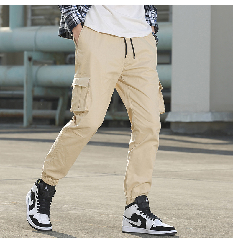 Pantalones de carga para hombres venta al por mayor primavera/otoño moda de día de algodón multibolsillos pantalones de pie cordones para hombres pantalones deportivos versátiles pic 19
