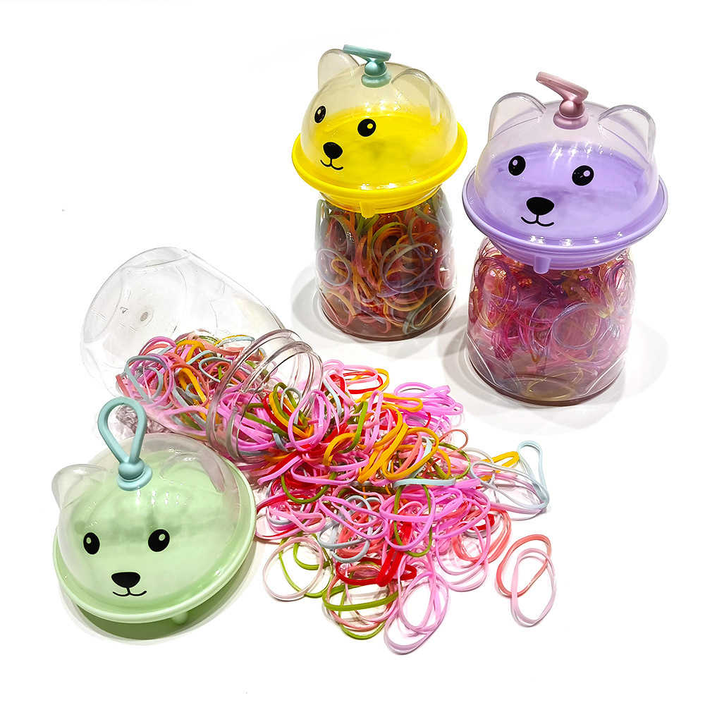 皮筋圈萌趣熊头瓶装彩色儿童小皮筋一次性发圈强拉不断发饰批发详情5
