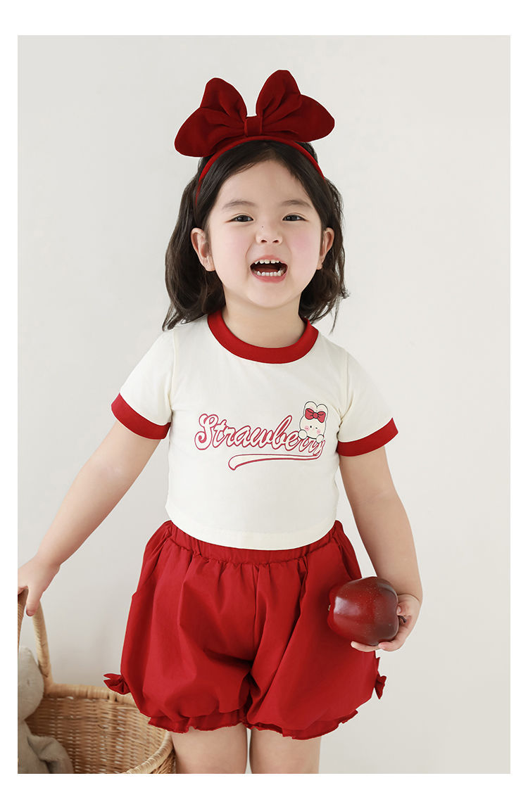 吾里卜一 女童小兔印花半袖T恤2024夏季儿童甜美可爱撞色短袖体恤详情45