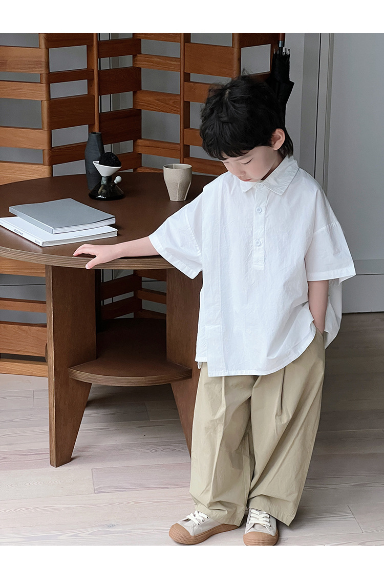 儿童夏装男童短袖白衬衫2024夏季新款衬衣小男孩帅气宽松上衣批发详情6