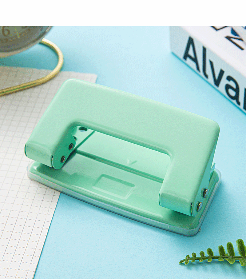 Macaron-colored small double-hole punching machine, 6mm round manual punching machine, office loose-leaf binding punching machine pic 8