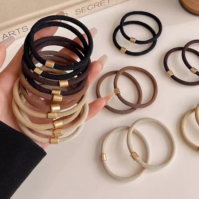 2024 New high-elasticity Maillard simple old money style hair band, high ponytail hair band, durable hair tie and leather cover pic 1