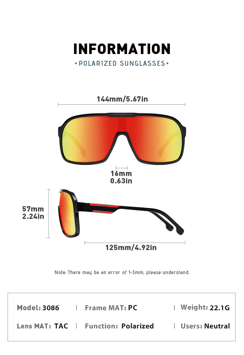 New one-piece large-frame outdoor sports sunglasses, cross-border polarized and colorful cycling sunglasses, trendy sunglasses 3086 pic 18