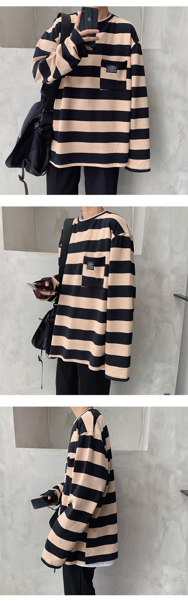 Cross-border striped T-shirt for women 21 New striped long-sleeved T-shirt for women on Instagram Harajuku loose Korean-style top in stock pic 10