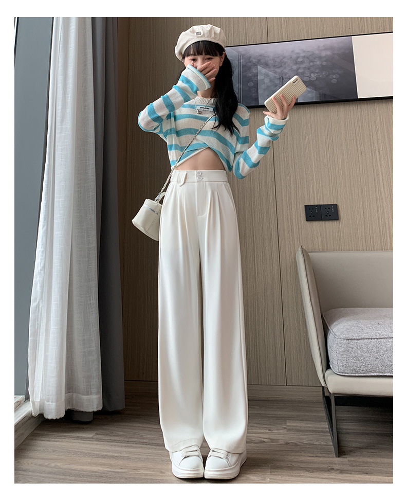 王奕婷同款西装阔腿裤女春秋夏显瘦垂感梨形身材双扣休闲直筒拖地详情20