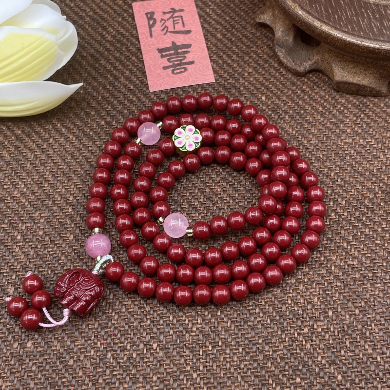 新款108颗紫金朱砂男女手串朱砂貔貅平安扣葫芦配饰文玩手链批发详情9