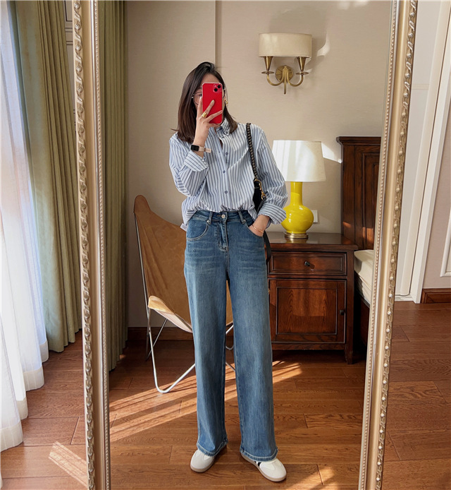 Treasure pants: Slimming, versatile, drape black straight-leg jeans for petite women, high-waisted wide-leg pants pic 14