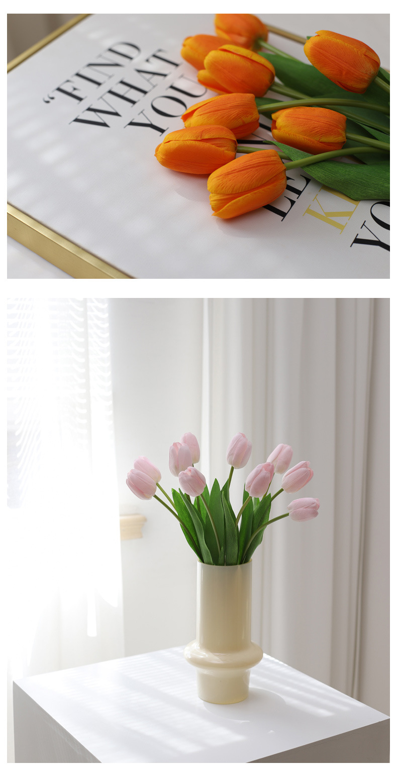 保湿手感郁金香假花仿真花摆设客厅手捧花拍照粉色白色家居装饰详情12