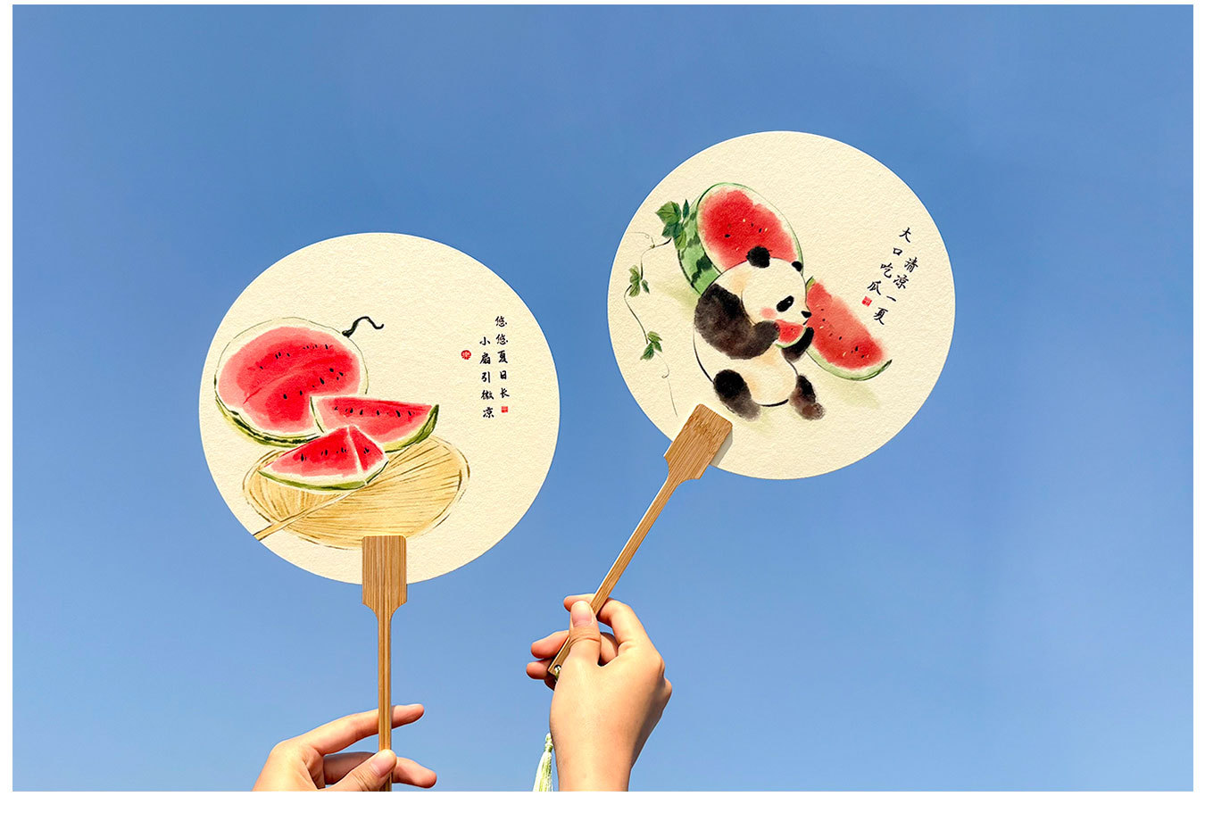 创意手绘西瓜宣纸团扇中国风国潮扇子夏季旅游拍照打卡暖场小道具详情3