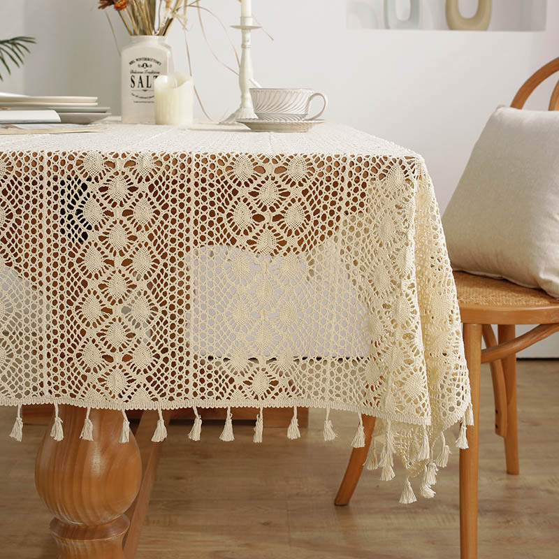 American retro hollowed-out patchwork InS-style round table cloth, rectangular Western-style tablecloth and placemat finished tablecloth pic 5