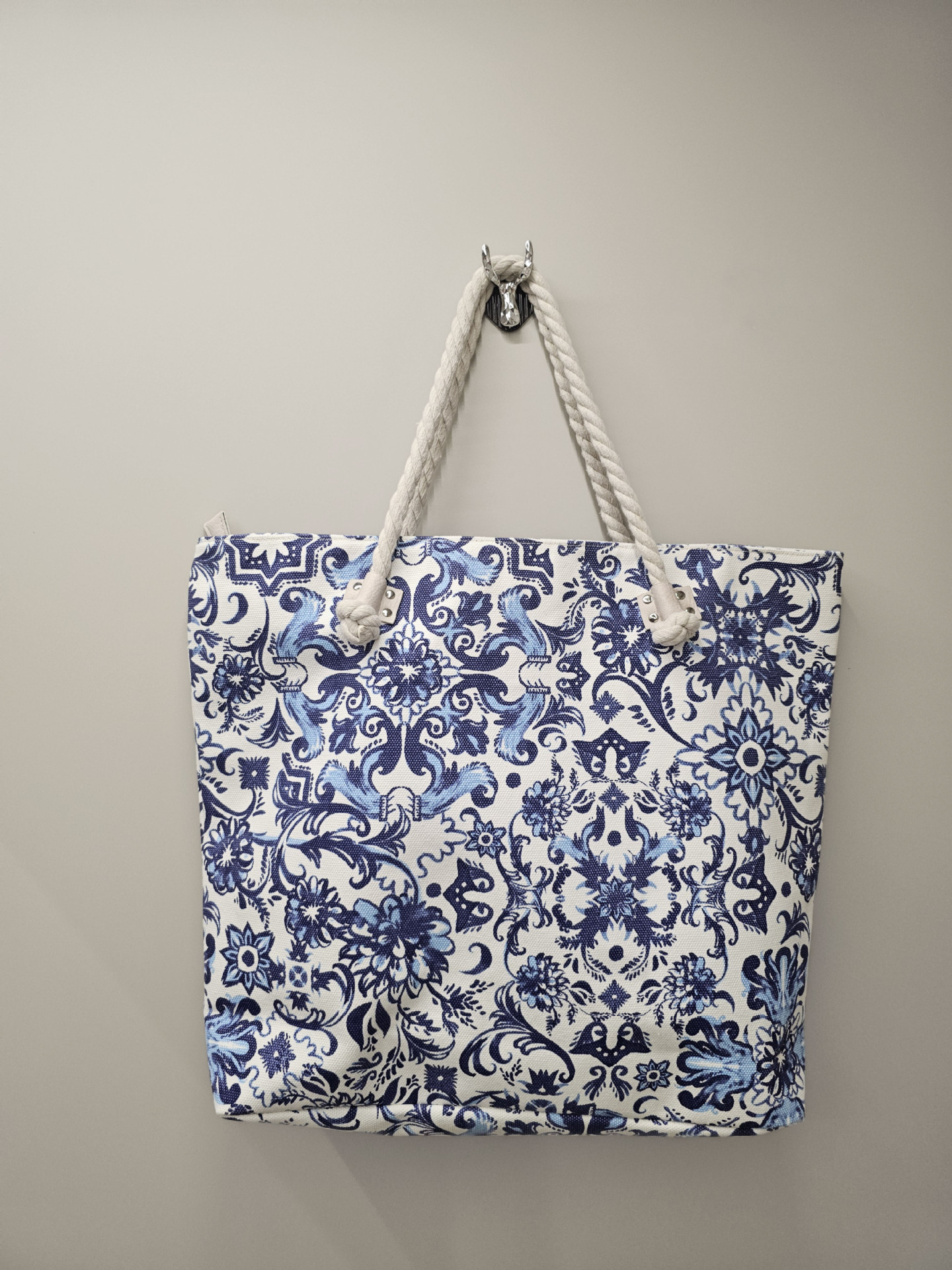 2024新款国潮青花复古帆布包袋手提腋下包粗麻绳大容量拉链跨境详情2