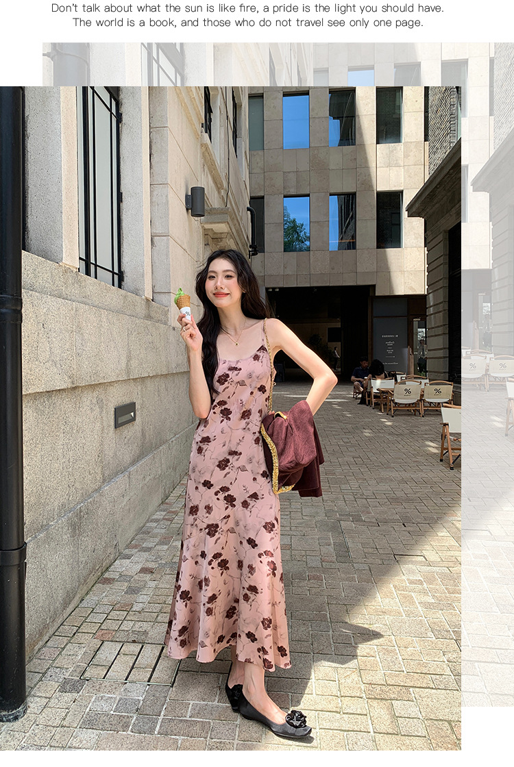 爱西里2024秋季韩系优雅气质吊带缎面印花连衣裙显瘦长裙女11731详情21