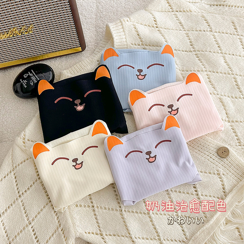 无痕内裤少女可爱猫咪中腰抗菌苹果臀舒适卡通日系女士三角裤新款详情4