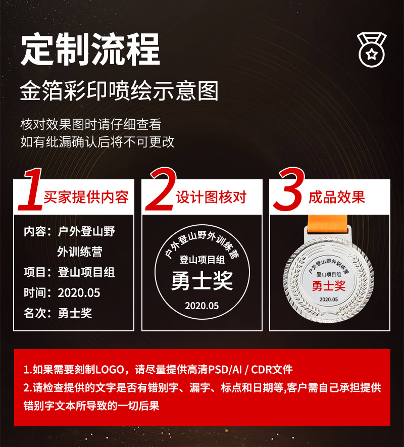 通用款运动会金属奖牌比赛挂牌铜牌 马拉松奖牌定制奖章制作logo详情5