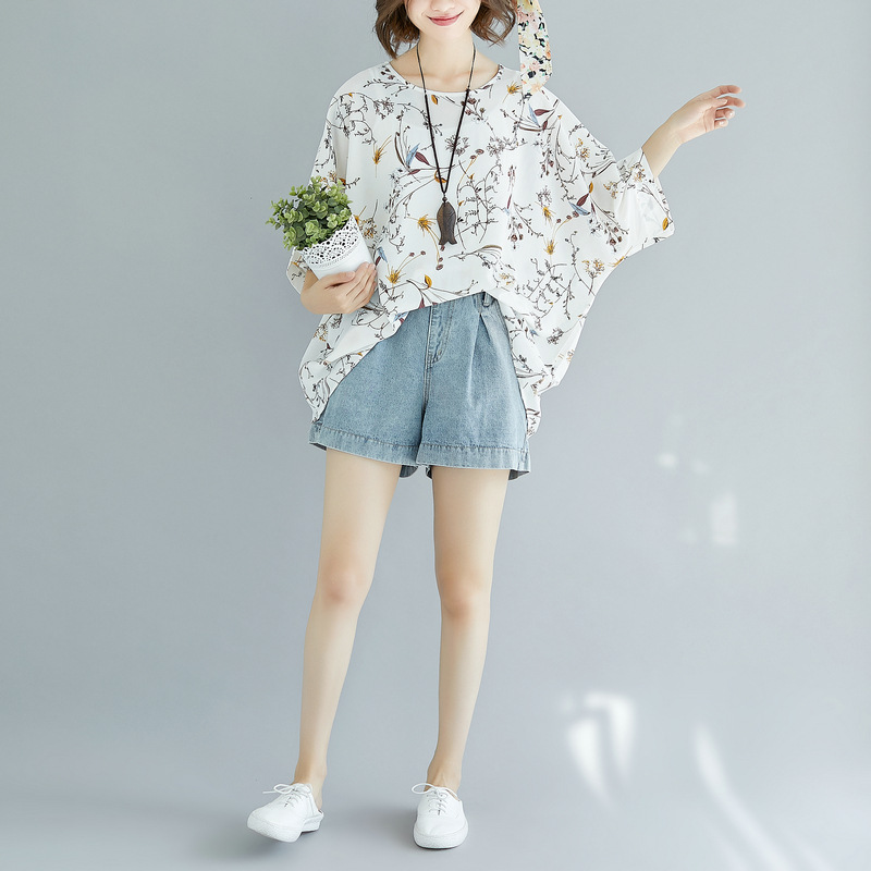 大码女装胖mm短袖t恤女夏季上衣显瘦超宽松印花雪纺衫200斤详情6