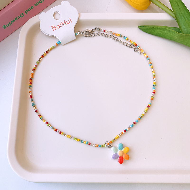 日韩彩色串珠项链童趣卡通可爱儿童蝴蝶爱心锁骨链多巴胺少女饰品详情17