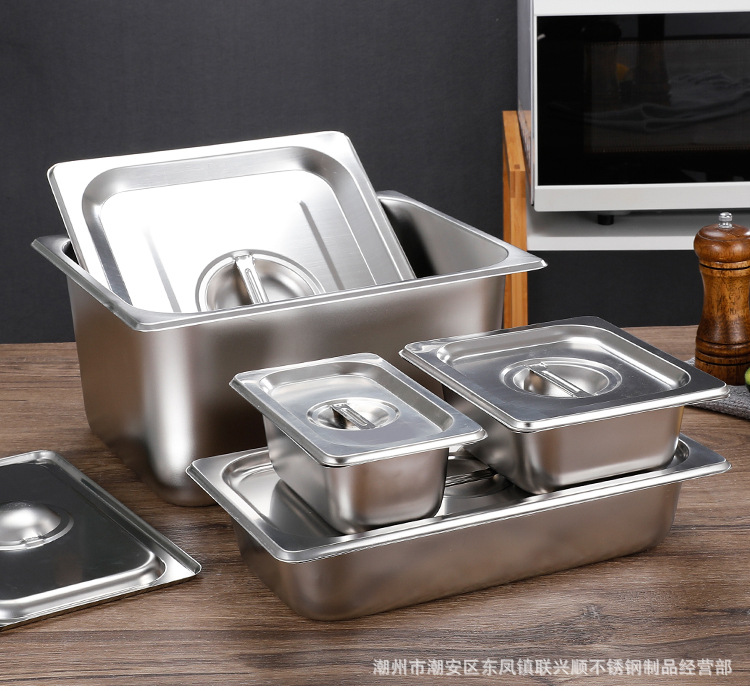 304 stainless steel portion basin, thickened 1/1 portion basin, 1/9 portion plates, commercial buffet basin with lid, square basin pic 18