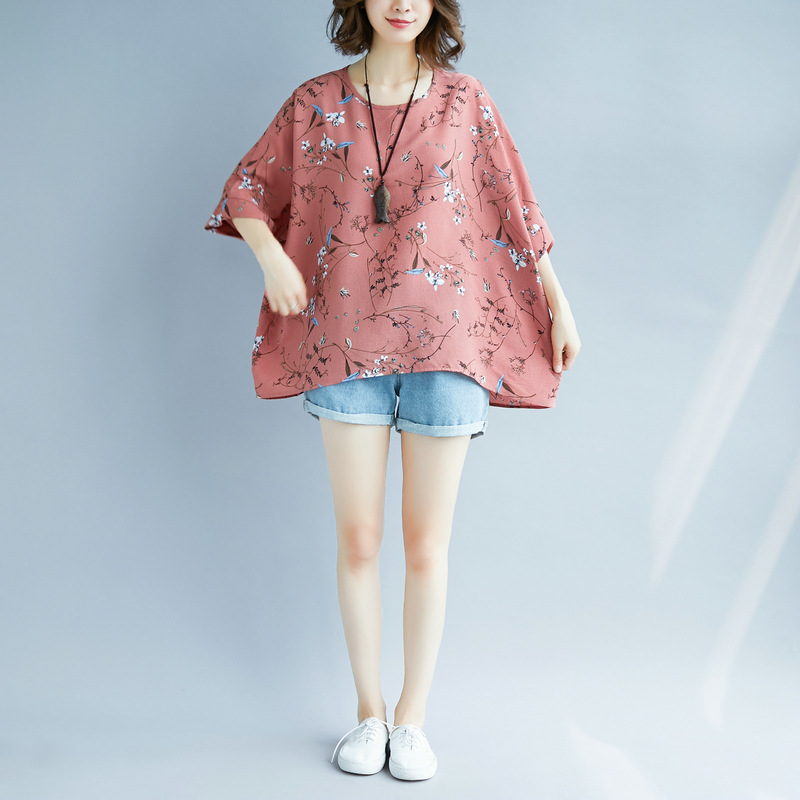 大码女装胖mm短袖t恤女夏季上衣显瘦超宽松印花雪纺衫200斤详情19