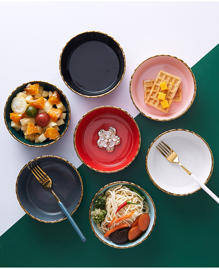 Nordic tableware, ceramic bowls, household fruit dessert bowls, ceramic fruit salad bowls, pasta breakfast bowls, lace bowls pic 3