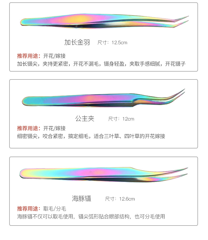 Stainless steel color titanium eyelash tweezers, eyebrow shaping, hair plucking, grafting, eyelash implantation, golden feathered dolphin princess eyebrow clip, shanilak pic 5