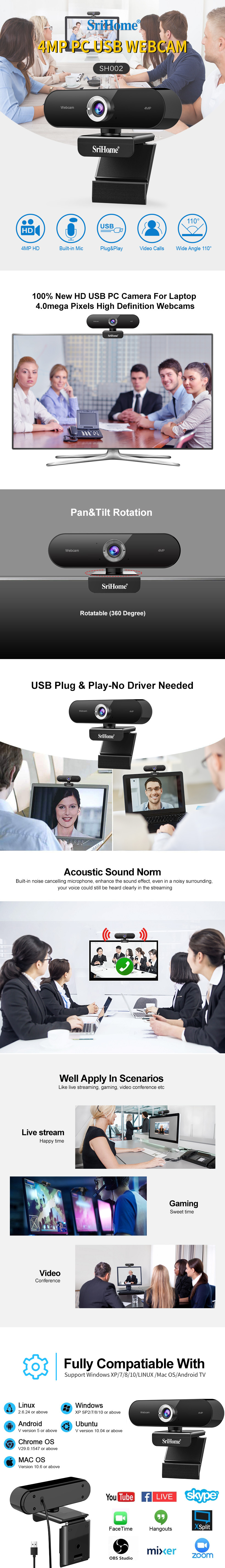 4-megapixel high-definition UBS computer camera, 2K video conference live streaming camera, 110° wide-angle pic 2