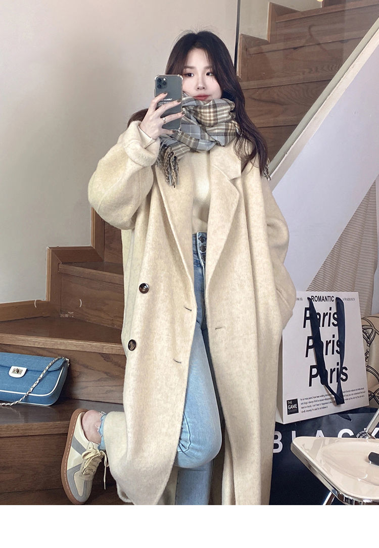 米白色双面羊绒呢子大衣女中长款2022年新款秋冬双排扣毛呢外套潮详情50
