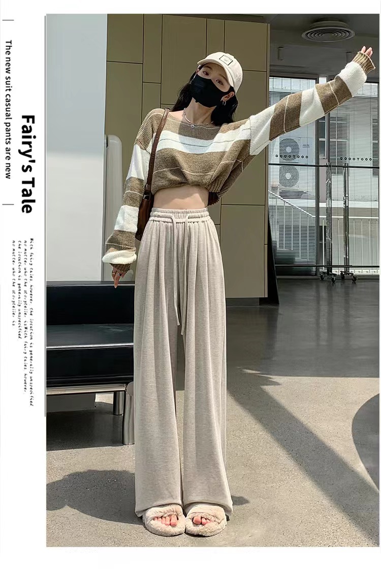 加厚阔腿裤女2023秋季新款高腰垂感宽松直筒裤休闲慵懒糯米针织详情23