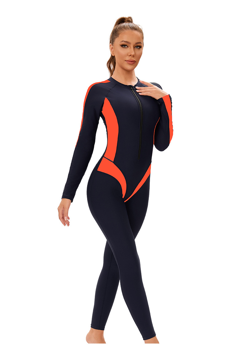 New color-block one-piece Muslim swimsuit for women, cross-border long-sleeved and long-sleeved trousers, conservative full-body zip-up swimsuit pic 17