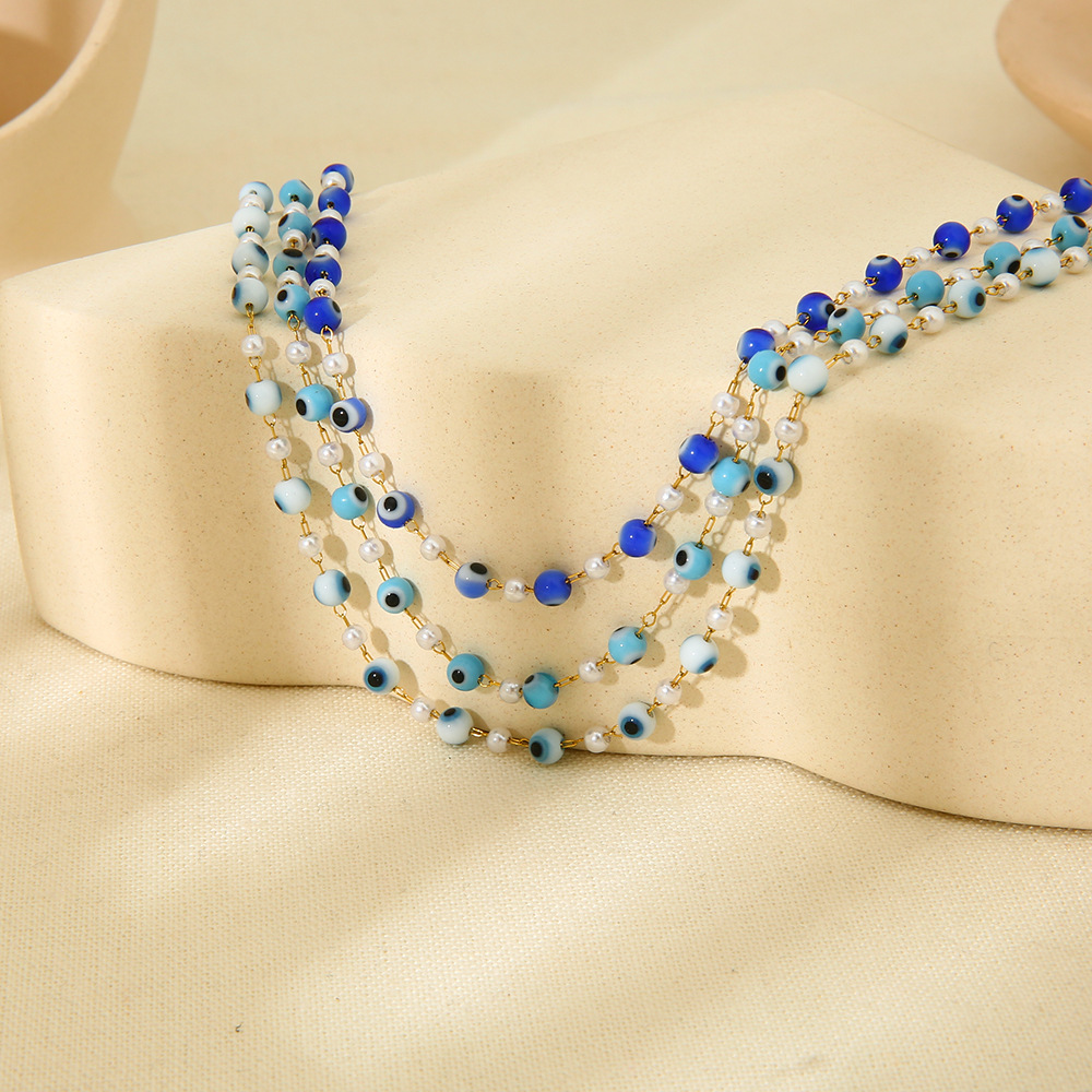 欧美跨境小众镀18K不锈钢天然绿松石吊坠迷你贝壳流苏双层脚链女详情4