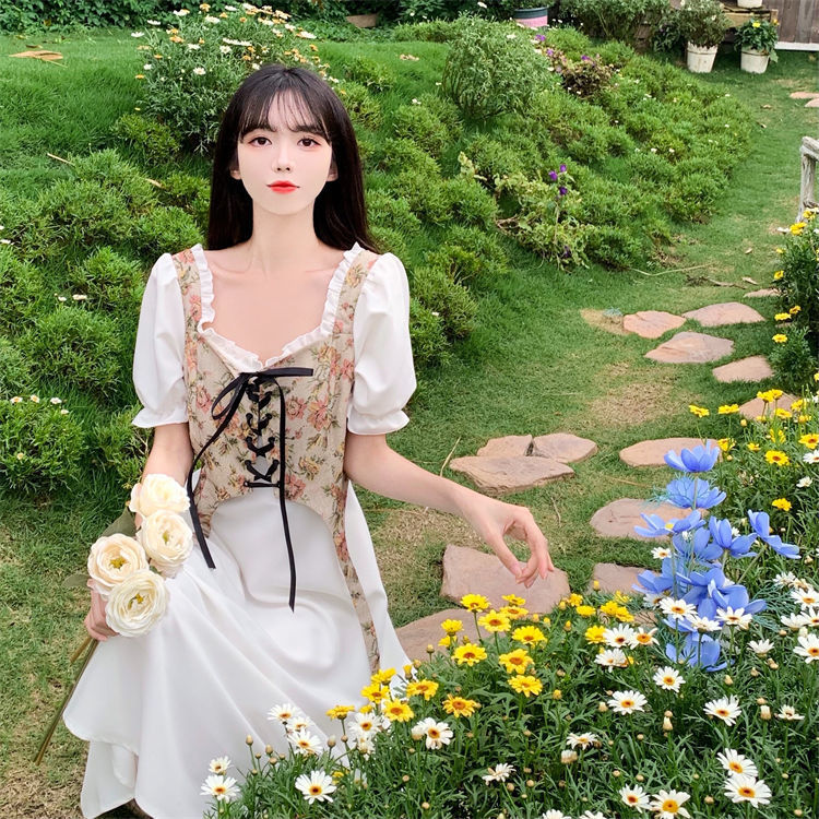 大码法式气质设计感假两件连衣裙女夏季初恋甜美泡泡袖衬衫长裙子详情15