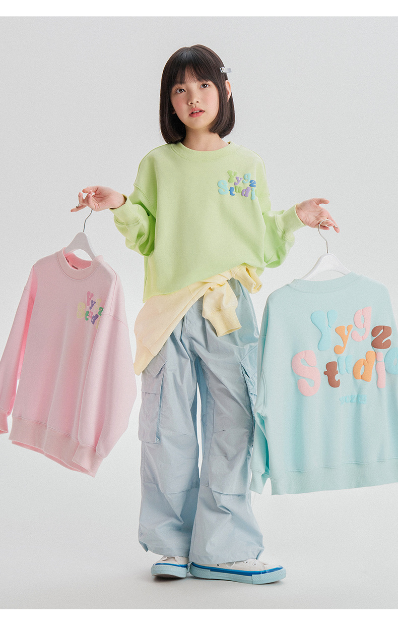 媛媛公主2025春款儿童卫衣女童中大童甜美小清新潮范圆领上衣童装详情15