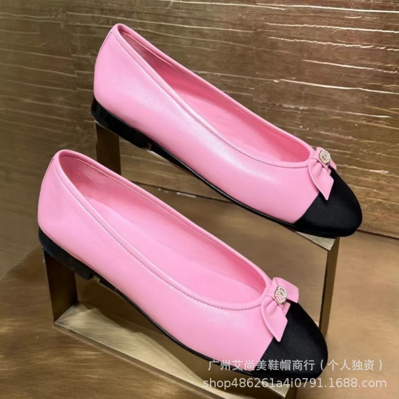 小香风蝴蝶结芭蕾舞鞋2024年新款低跟真皮拼色浅口圆头气质单鞋女详情5