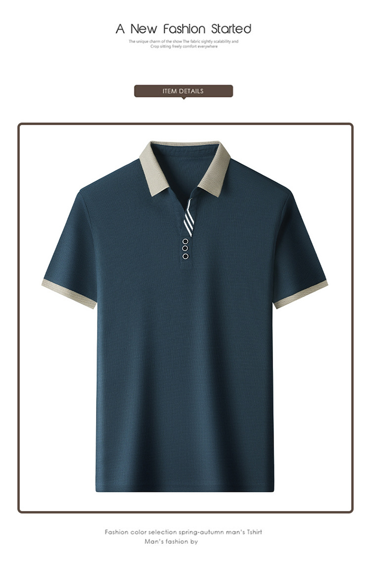 polo衫短袖男装2023夏季华夫格撞色男士时尚休闲T恤上衣一件代发详情8