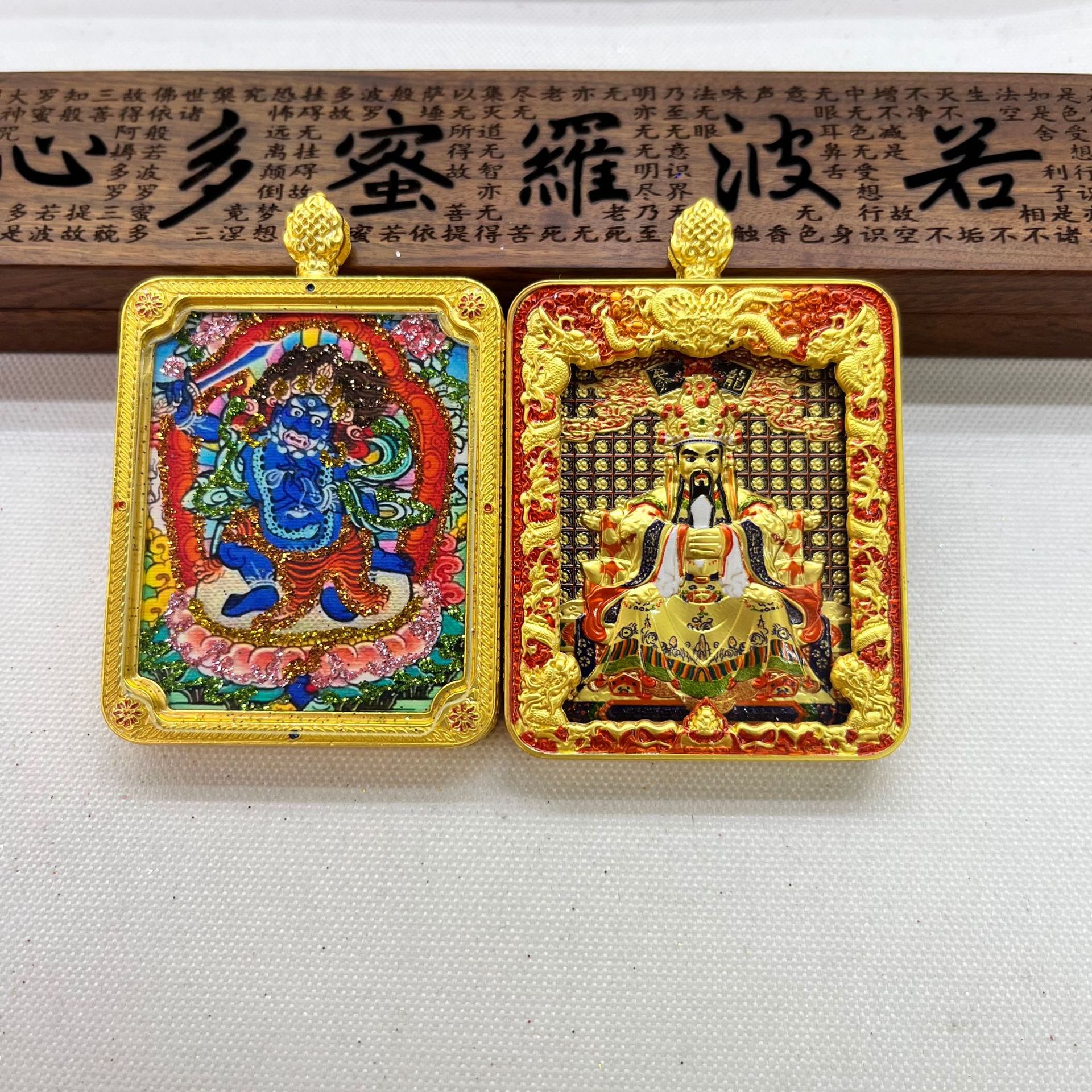 五台山唐卡浮雕双面款立体龙五爷吞金兽双面唐卡前世今生项链吊坠详情9