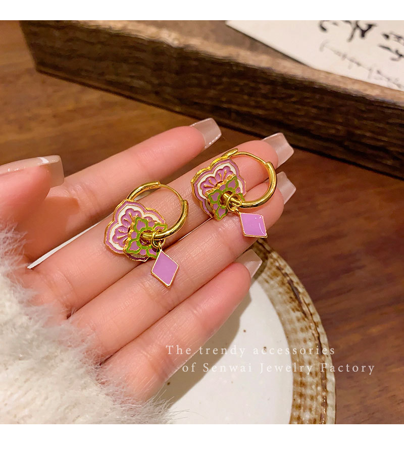 New Chinese-style vintage purple enamel earrings for women, unique and high-end earring, 2025 new retro earrings pic 18