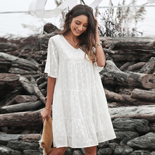 Summer lace crochet and cut-out long dress for women, European and American cross-border solid color style commuting solid color dress forwarding 611245 pic 11
